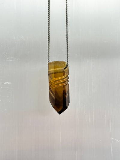 Carved Smoky Citrine Quartz Pendant