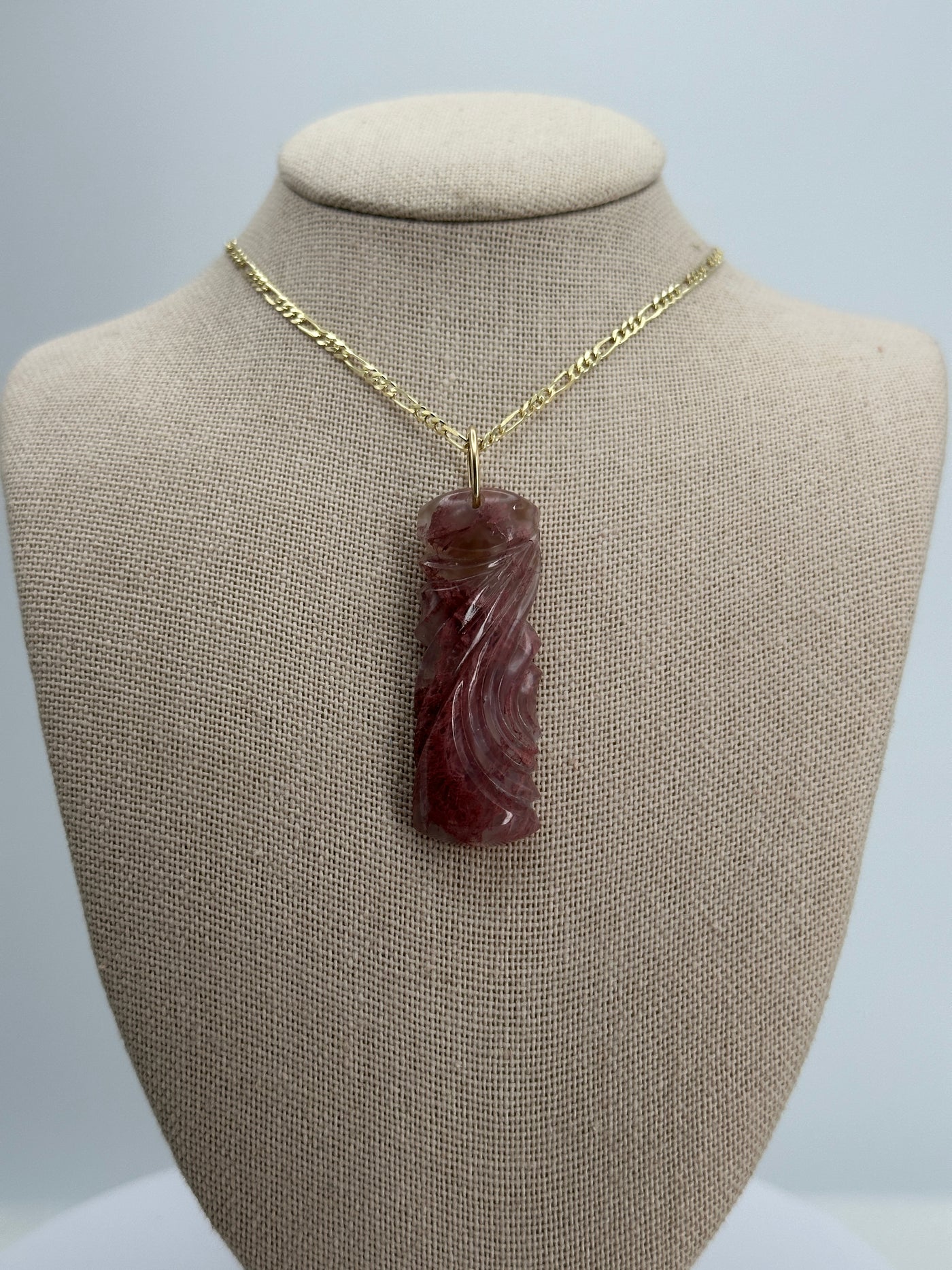 Pink Moss Agate Carved Pendant