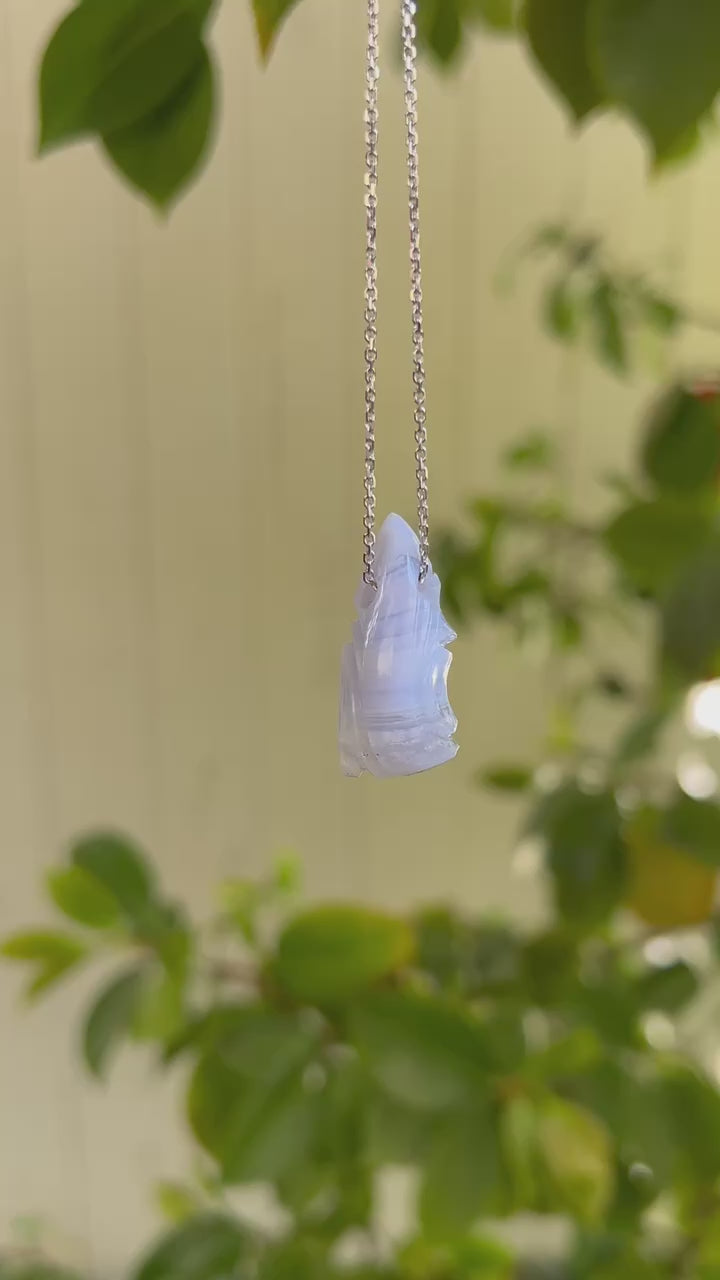 Blue Lace Agate Carved Pendant